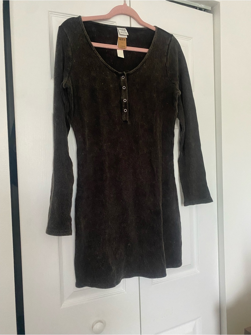 Victoria’s Secret Pink Ribbed Long Sleeve Henley Dress in Dark Gray